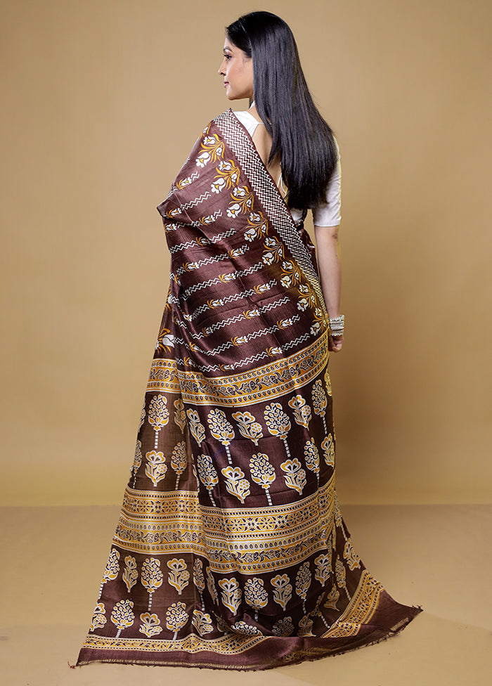 Maroon Printed Pure Silk Saree Without Blouse Piece