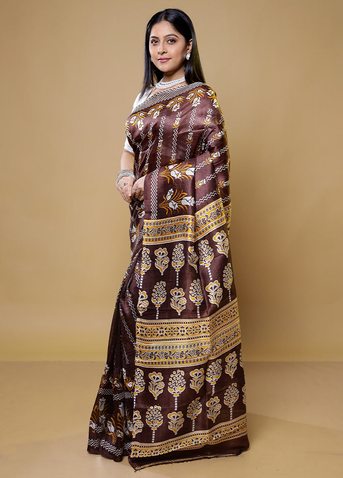 Maroon Printed Pure Silk Saree Without Blouse Piece