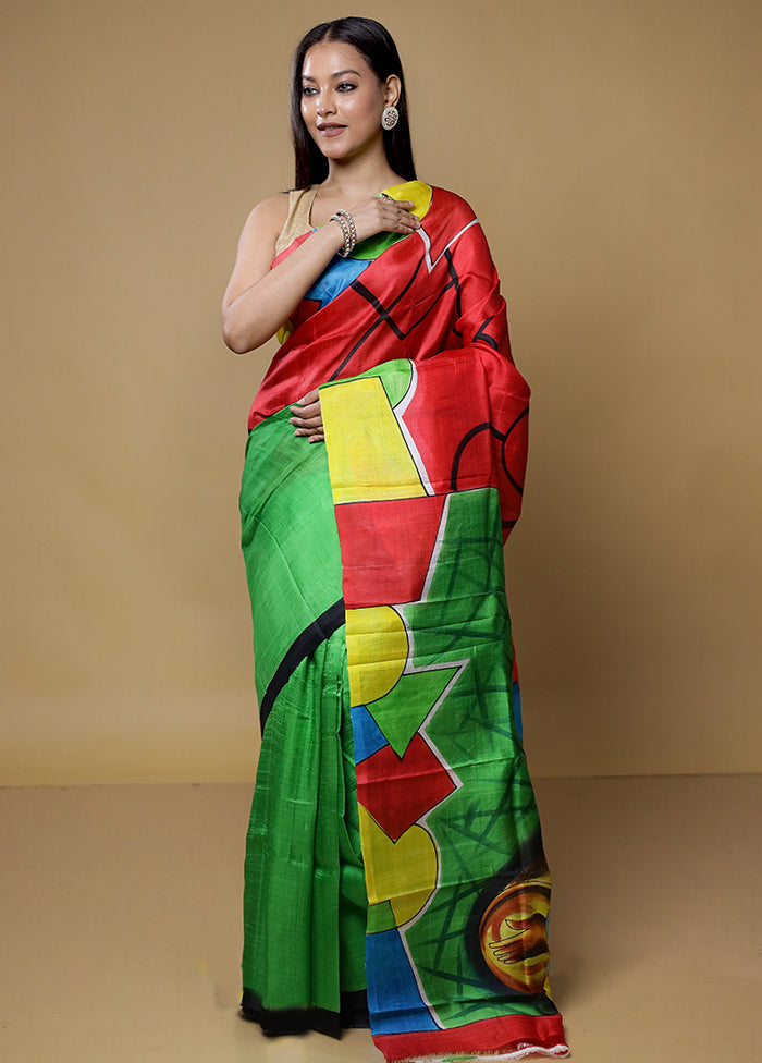 Red Printed Pure Silk Saree Without Blouse Piece