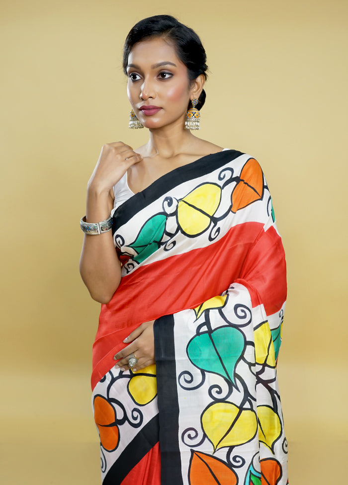 Multicolor Printed Pure Silk Saree Without Blouse Piece