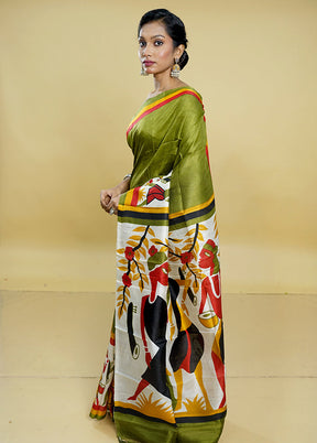 Multicolor Printed Pure Silk Saree Without Blouse Piece