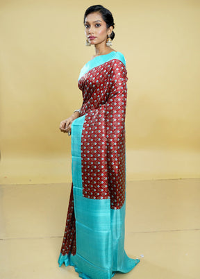 Multicolor Printed Pure Silk Saree Without Blouse Piece