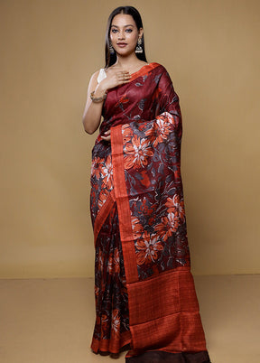 Multicolor Printed Pure Silk Saree Without Blouse Piece