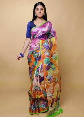 Pink Printed Pure Silk Saree Without Blouse Piece