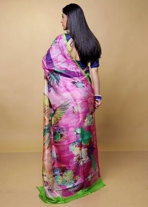 Pink Printed Pure Silk Saree Without Blouse Piece