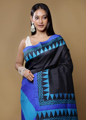 Black Printed Pure Silk Saree Without Blouse Piece