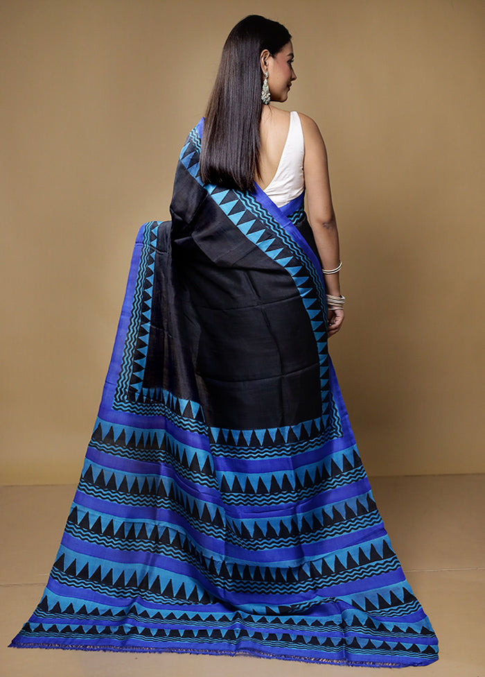 Black Printed Pure Silk Saree Without Blouse Piece