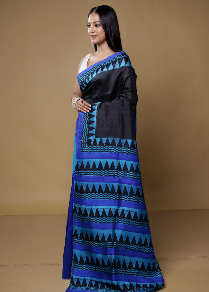 Black Printed Pure Silk Saree Without Blouse Piece