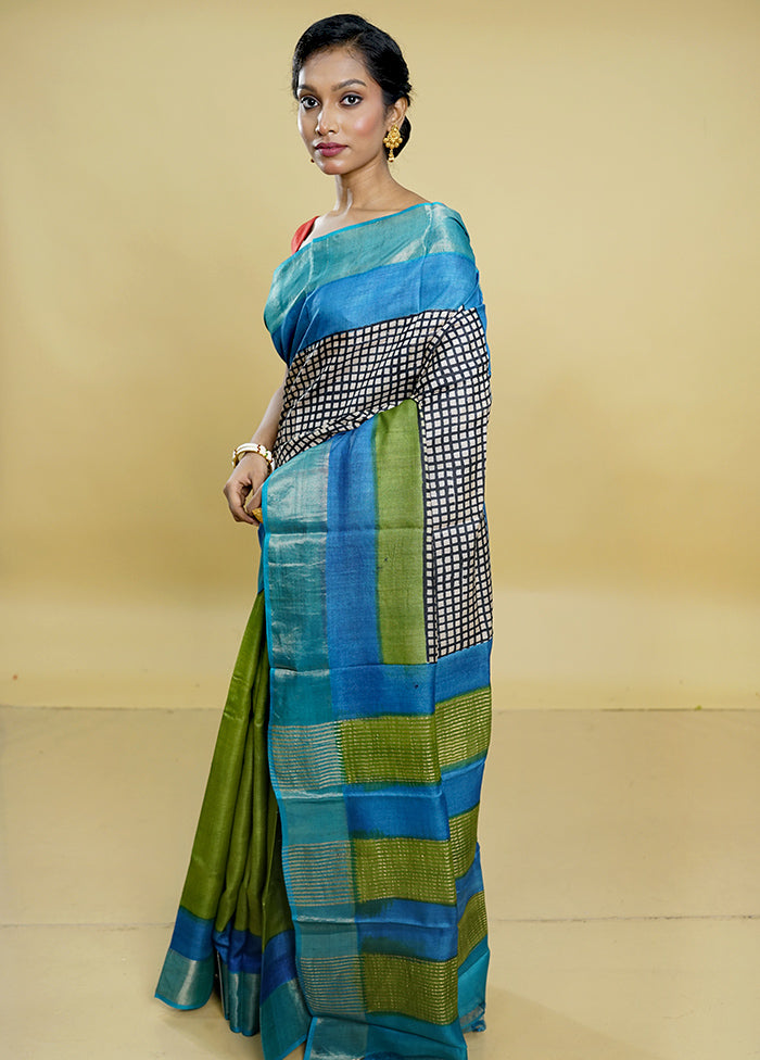 Multicolor Tussar Silk Saree With Blouse Piece