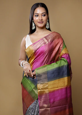 Multicolor Tussar Silk Saree With Blouse Piece