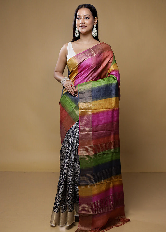 Multicolor Tussar Silk Saree With Blouse Piece