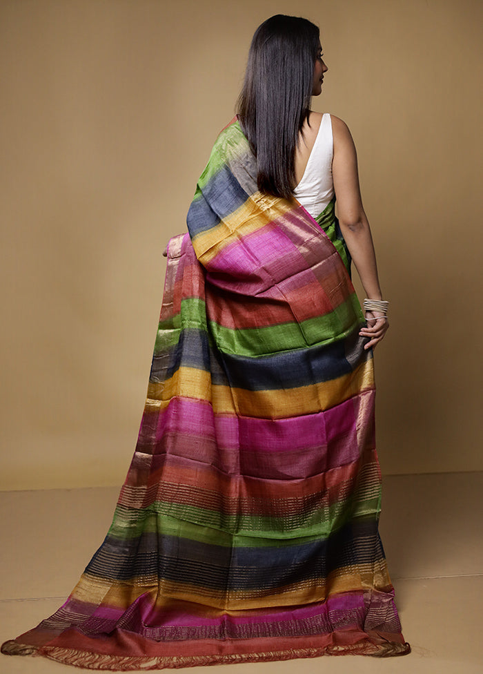 Multicolor Tussar Silk Saree With Blouse Piece