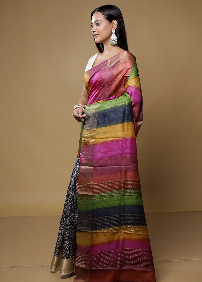 Multicolor Tussar Silk Saree With Blouse Piece