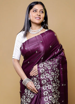 Purple Tussar Silk Saree With Blouse Piece