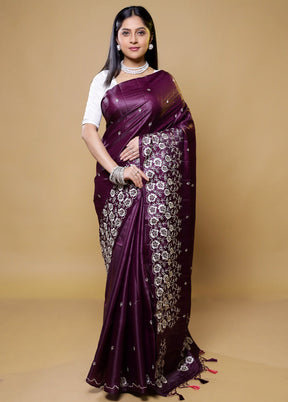 Purple Tussar Silk Saree With Blouse Piece