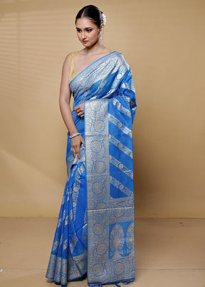 Blue Dupion Silk Saree With Blouse Piece