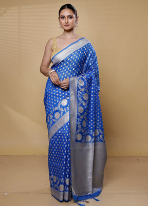 Blue Dupion Silk Saree With Blouse Piece