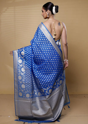 Blue Dupion Silk Saree With Blouse Piece