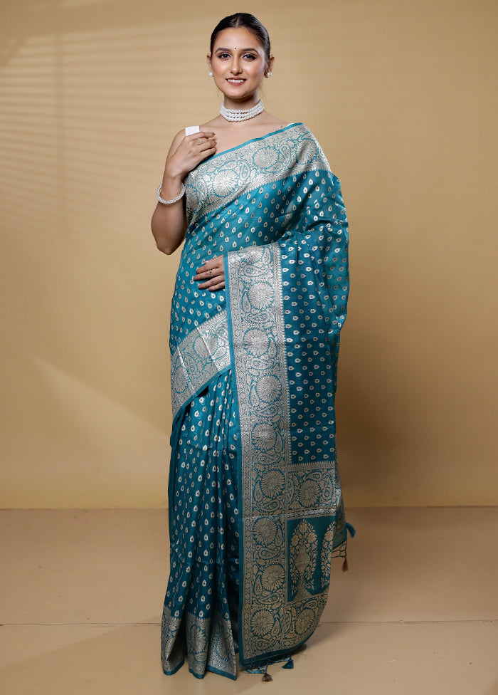 Blue Dupion Silk Saree With Blouse Piece