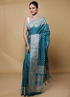 Blue Dupion Silk Saree With Blouse Piece