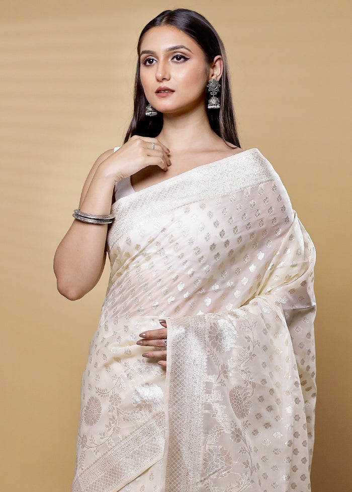 Cream Dupion Silk Saree With Blouse Piece