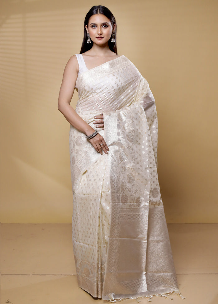 Cream Dupion Silk Saree With Blouse Piece