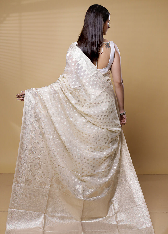 Cream Dupion Silk Saree With Blouse Piece