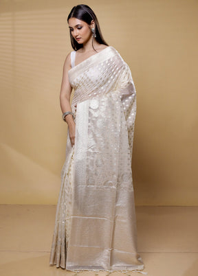 Cream Dupion Silk Saree With Blouse Piece