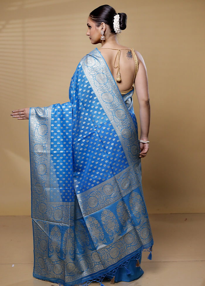 Blue Dupion Silk Saree With Blouse Piece