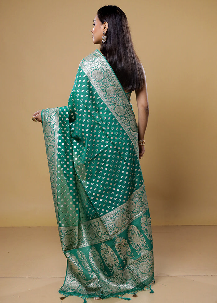 Green Dupion Silk Saree With Blouse Piece