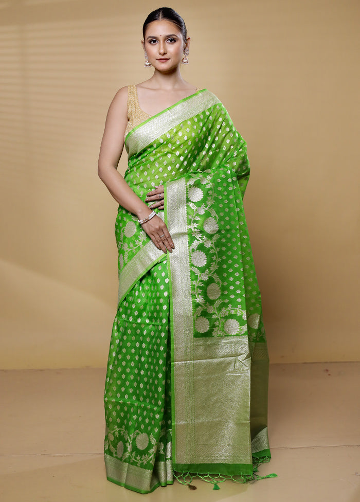 Green Dupion Silk Saree With Blouse Piece