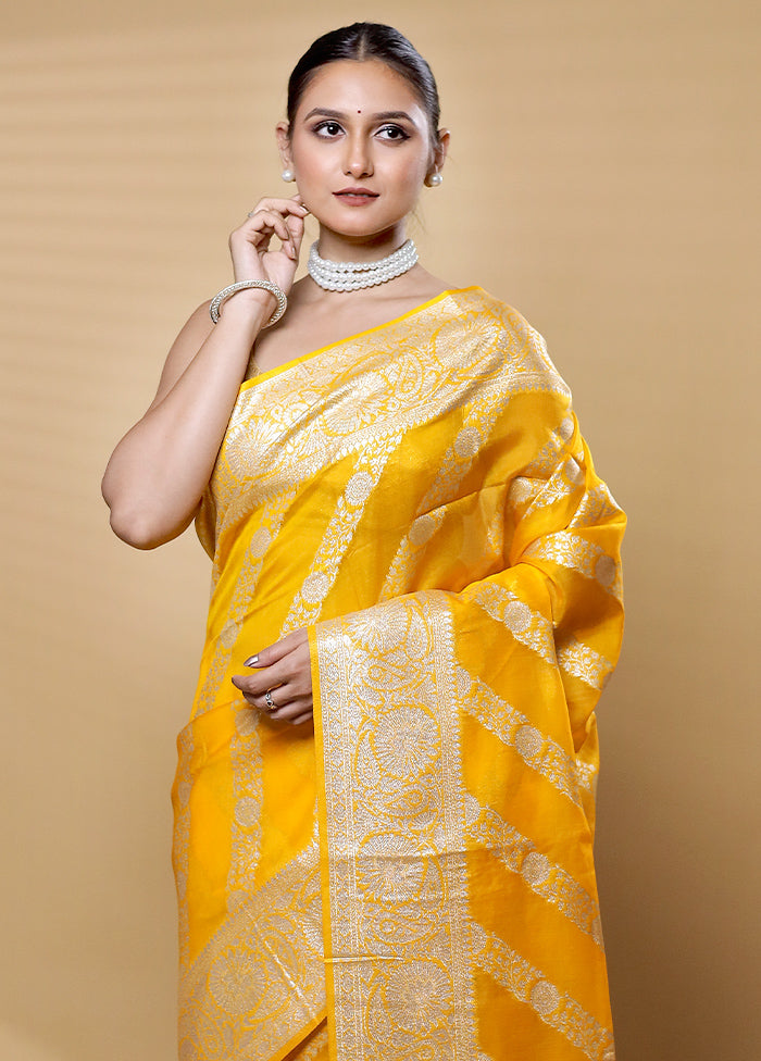 Yellow Dupion Silk Saree With Blouse Piece