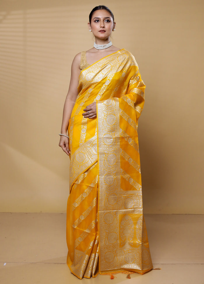 Yellow Dupion Silk Saree With Blouse Piece