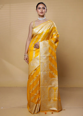 Yellow Dupion Silk Saree With Blouse Piece