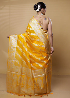 Yellow Dupion Silk Saree With Blouse Piece