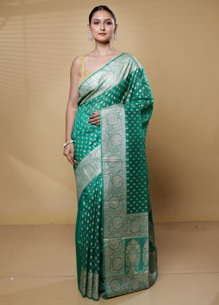 Green Dupion Silk Saree With Blouse Piece