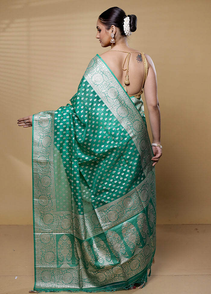 Green Dupion Silk Saree With Blouse Piece