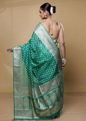 Green Dupion Silk Saree With Blouse Piece