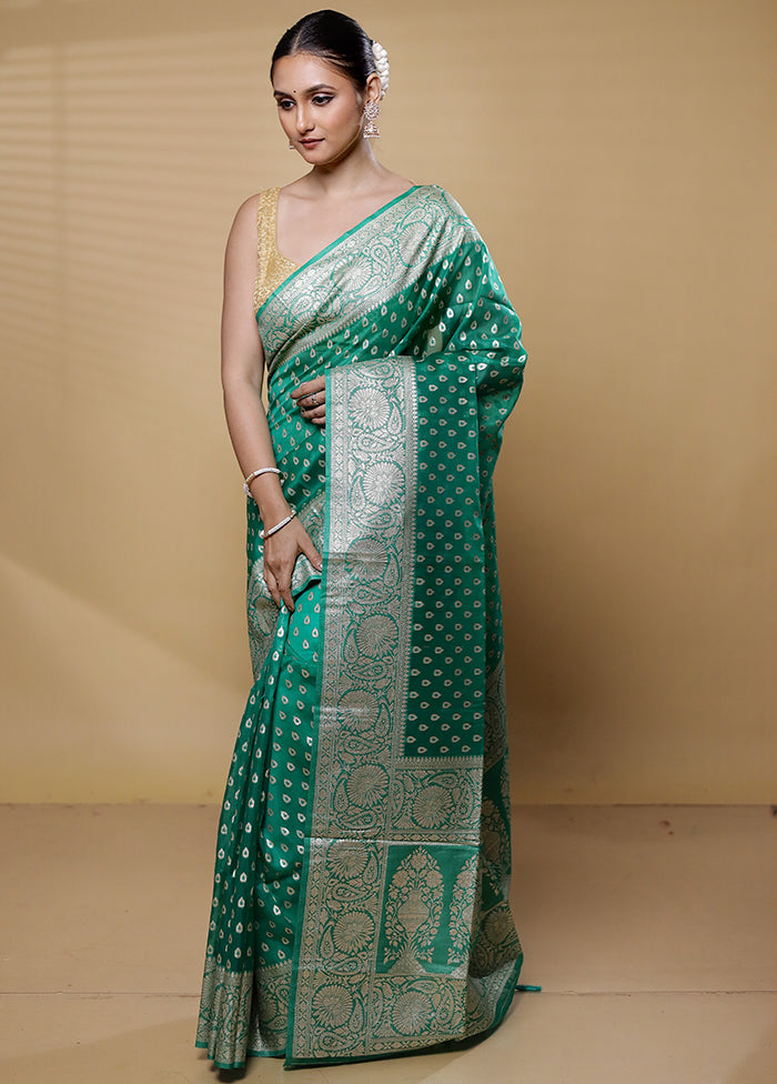 Green Dupion Silk Saree With Blouse Piece