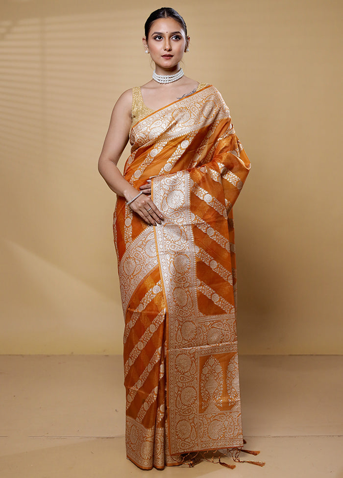 Rust Dupion Silk Saree With Blouse Piece