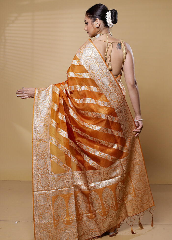 Rust Dupion Silk Saree With Blouse Piece