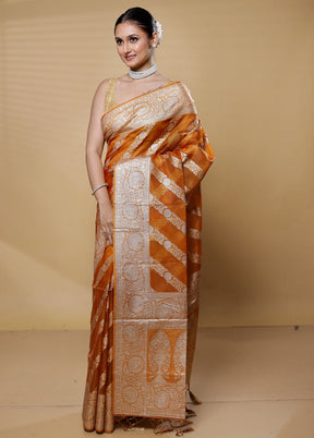 Rust Dupion Silk Saree With Blouse Piece