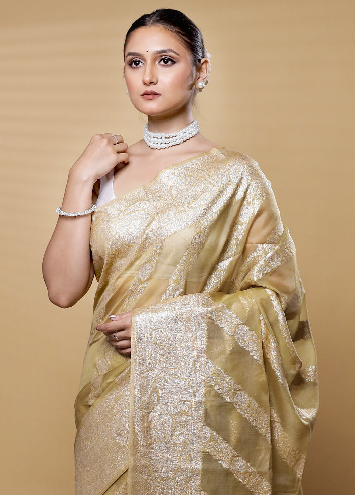 Cream Dupion Silk Saree With Blouse Piece