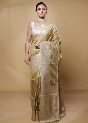 Cream Dupion Silk Saree With Blouse Piece