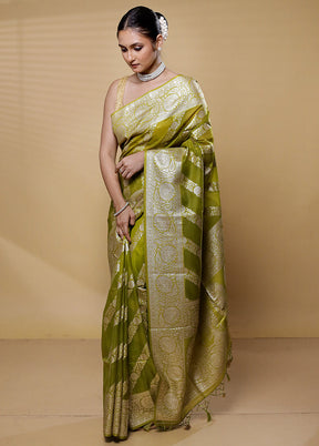 Green Dupion Silk Saree With Blouse Piece