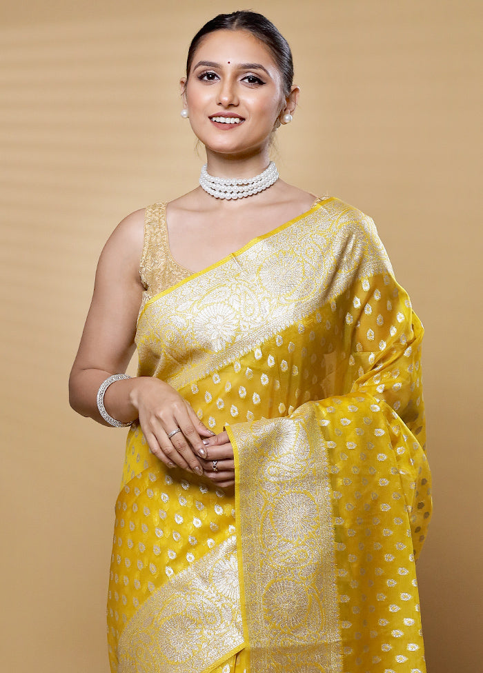 Yellow Dupion Silk Saree With Blouse Piece