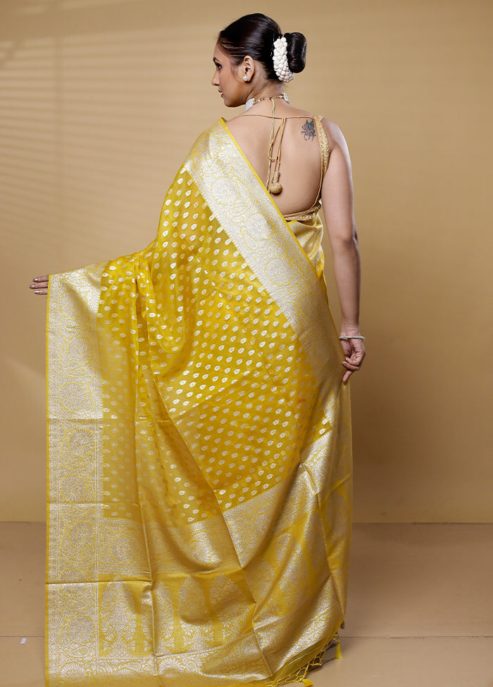 Yellow Dupion Silk Saree With Blouse Piece