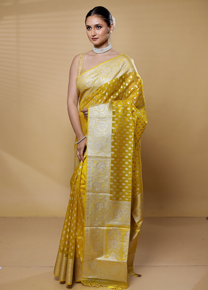 Yellow Dupion Silk Saree With Blouse Piece