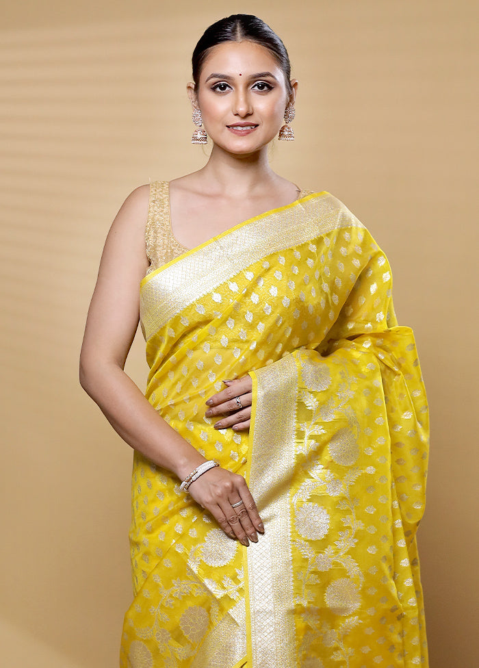 Yellow Dupion Silk Saree With Blouse Piece