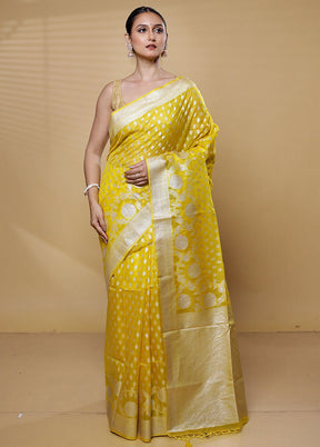 Yellow Dupion Silk Saree With Blouse Piece